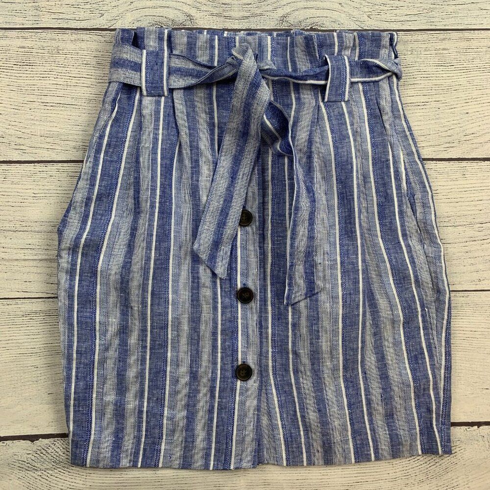 H & M Skirt sz 4 Mini Skirt Wool Blend Blue Striped Length 16.5" New NWT